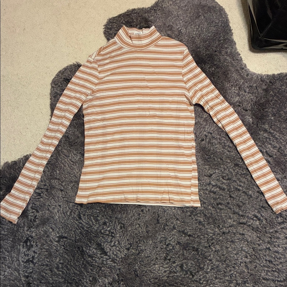 PINK Victoria's Secret Tan and White Striped Long Sleeve Top